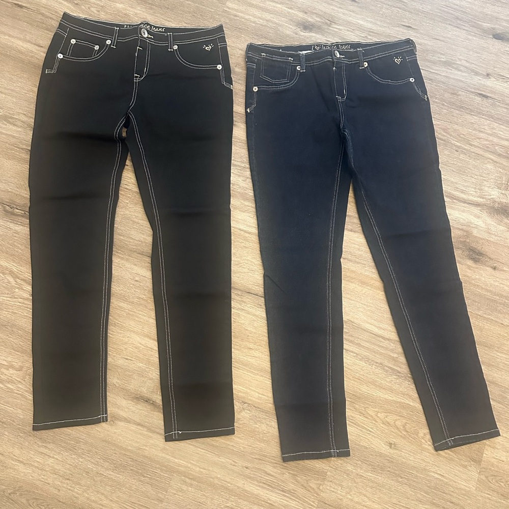 TWO JUSTICE GIRLS JEANS SIZE 18 1/2  WORN ONCE  HUNG TO DRY  18.5 TWEEN